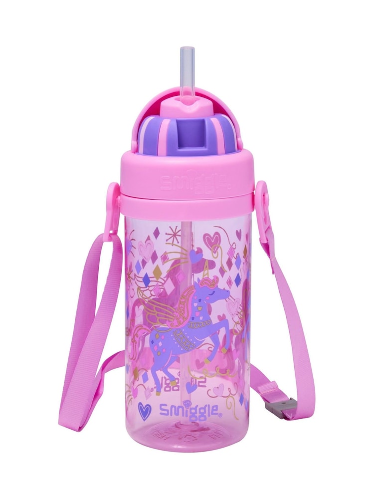 Smiggle Pink Adventurous Teeny Tiny Plastic Drink Bottle With Strap 400Ml - Image 1 of 2