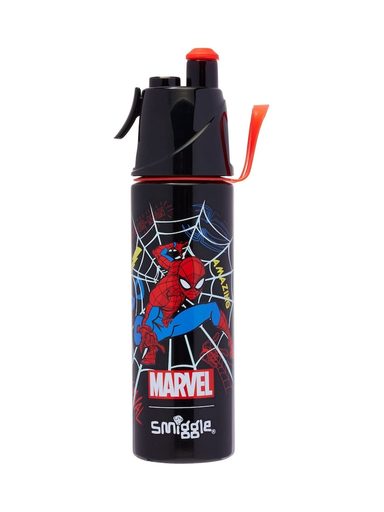 Smiggle Black Spider-Man Print Stainless Steel Spritz Drink Bottle 500ml - Image 1 of 1