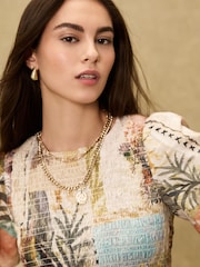 הדפס טלאים - שמלת מיני עם שרוול נפוח וכיווצים - תמונה 3 מתוך 6