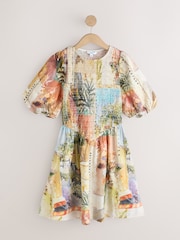 הדפס טלאים - שמלת מיני עם שרוול נפוח וכיווצים - תמונה 4 מתוך 6