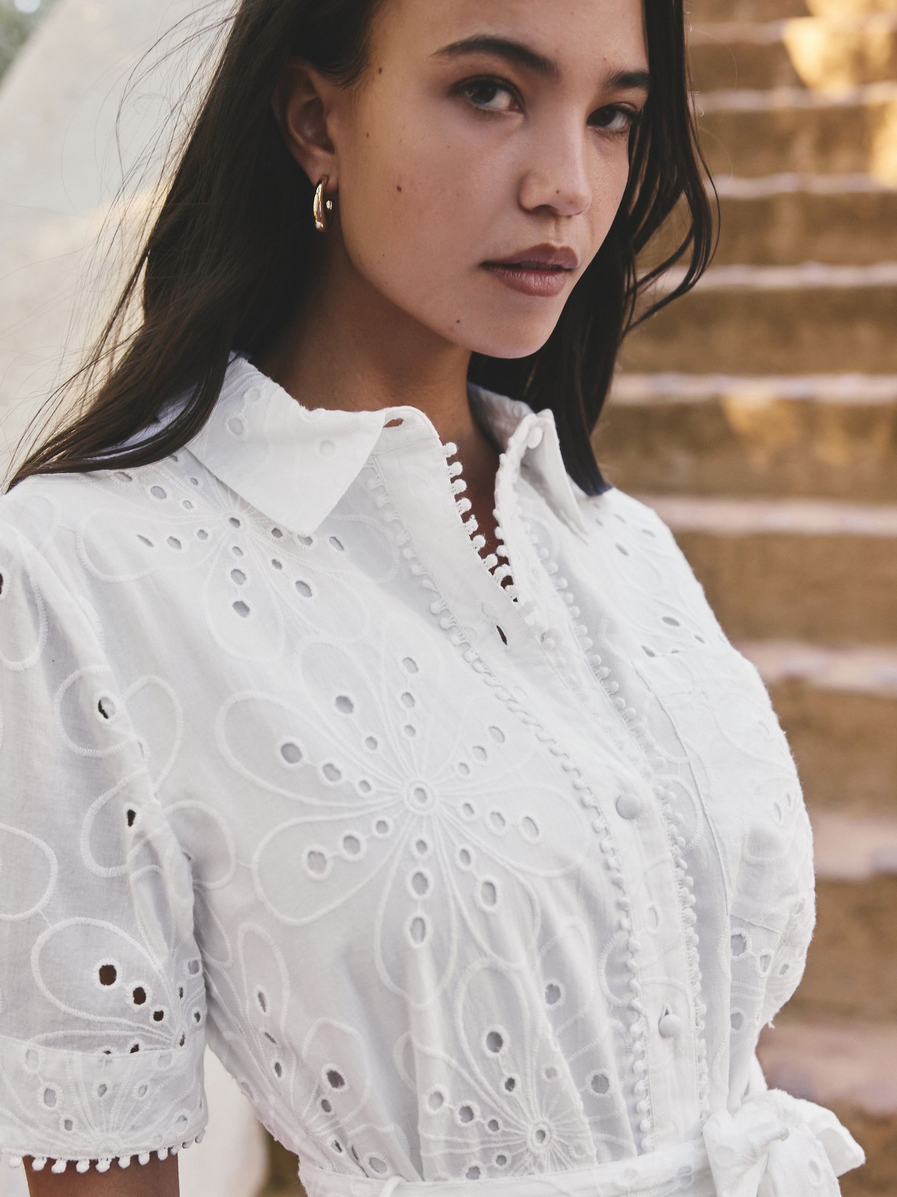 Buy White Broderie Tie Waist Shirt Dress from Next USA