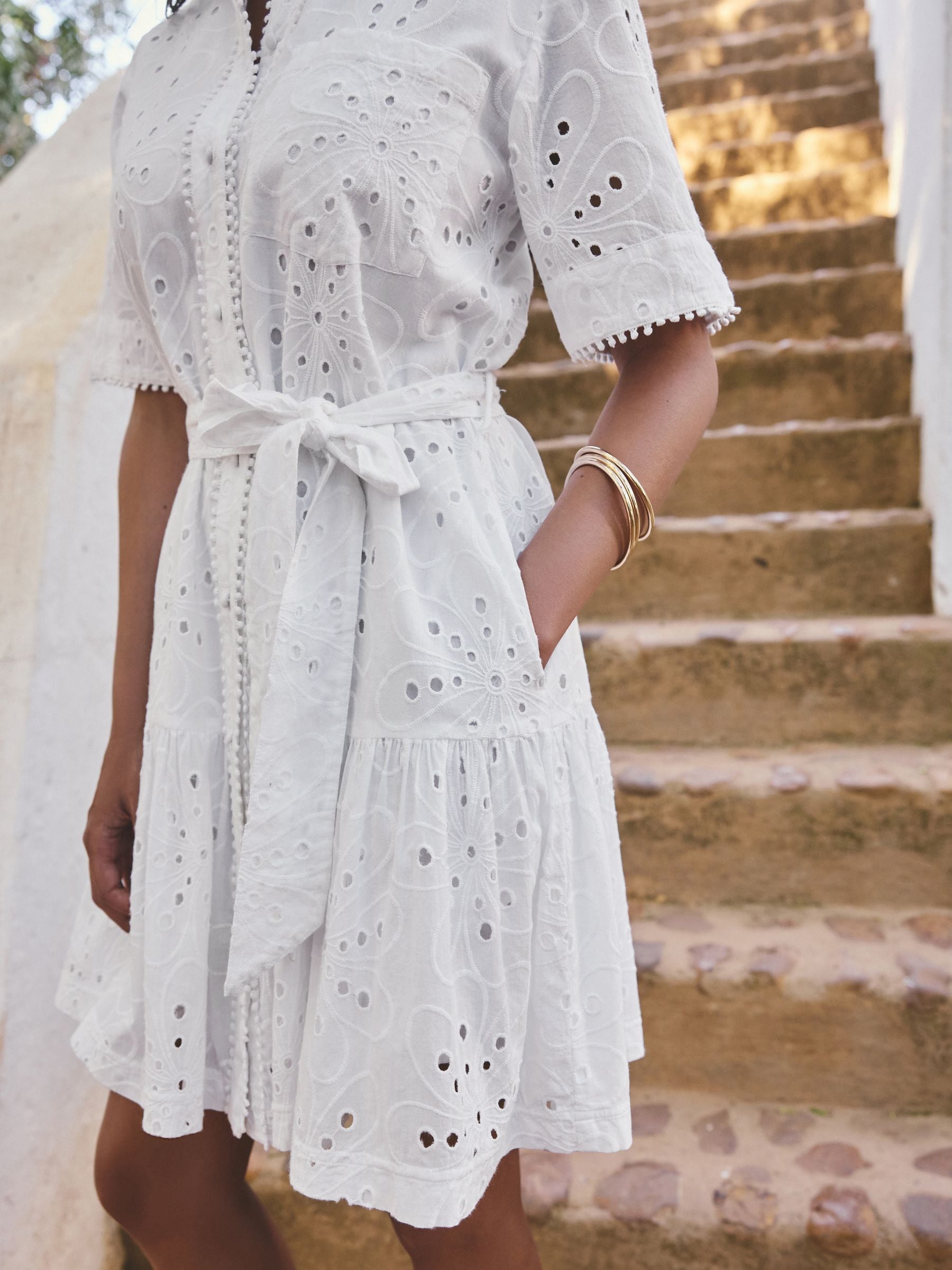 Buy White Broderie Tie Waist Shirt Dress from Next USA
