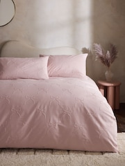 Pink Bow Textured Print Duvet Cover and Pillowcase Set - Image 1 of 4