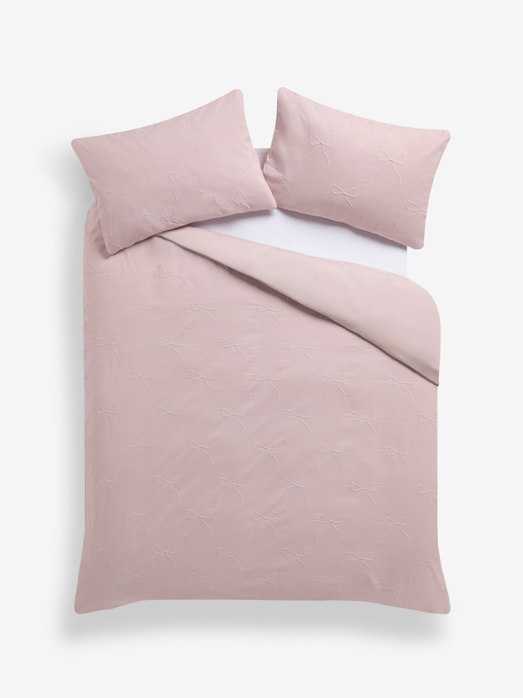 Pink Bow Textured Print Duvet Cover and Pillowcase Set - Image 4 of 4 Pink Bow Textured Print Duvet Cover and Pillowcase Set - Image 4 of 4