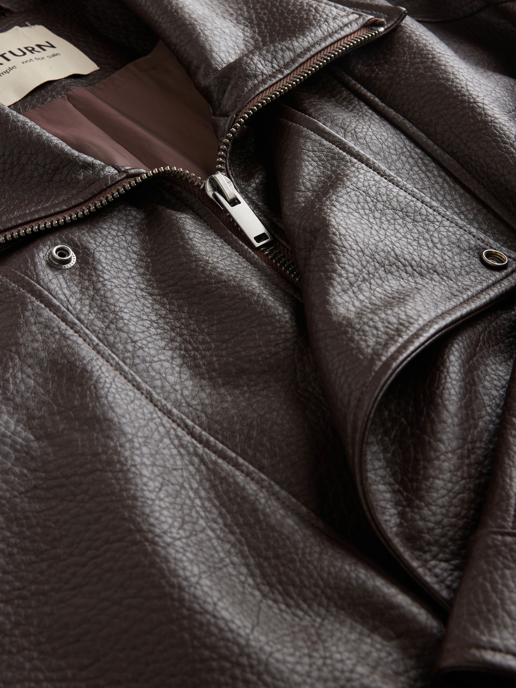 Buy Nothing Ordinary Brown Faux Leather Funnel Collared Biker