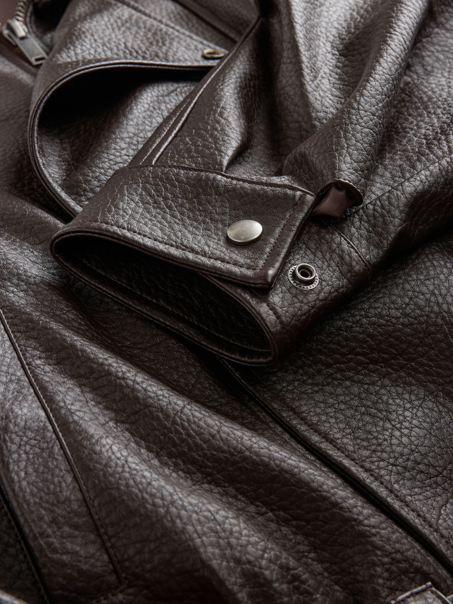 Buy Nothing Ordinary Brown Faux Leather Funnel Collared Biker