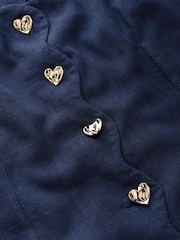 Washed Indigo Blue Scallop Edge Square Neck Button Through Mini Shift Dress - Image 7 of 7