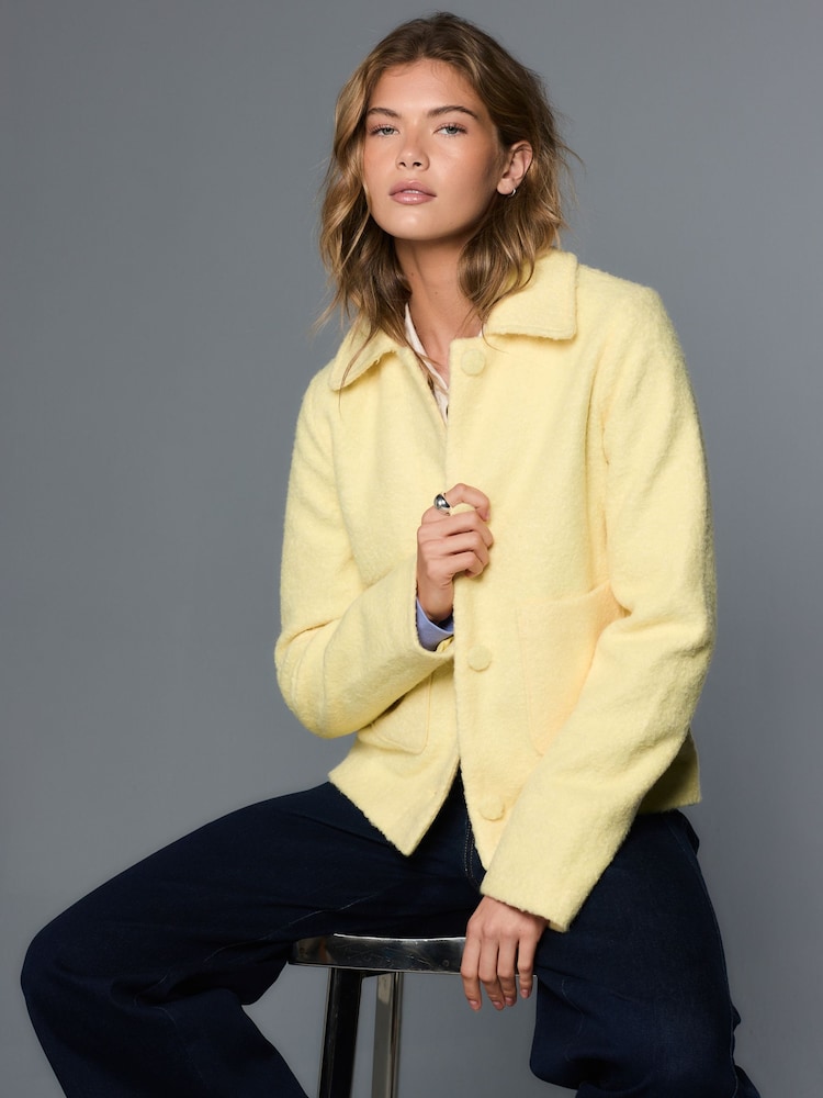 Lemon Yellow Button Up Collared Coatigan - Image 1 of 8