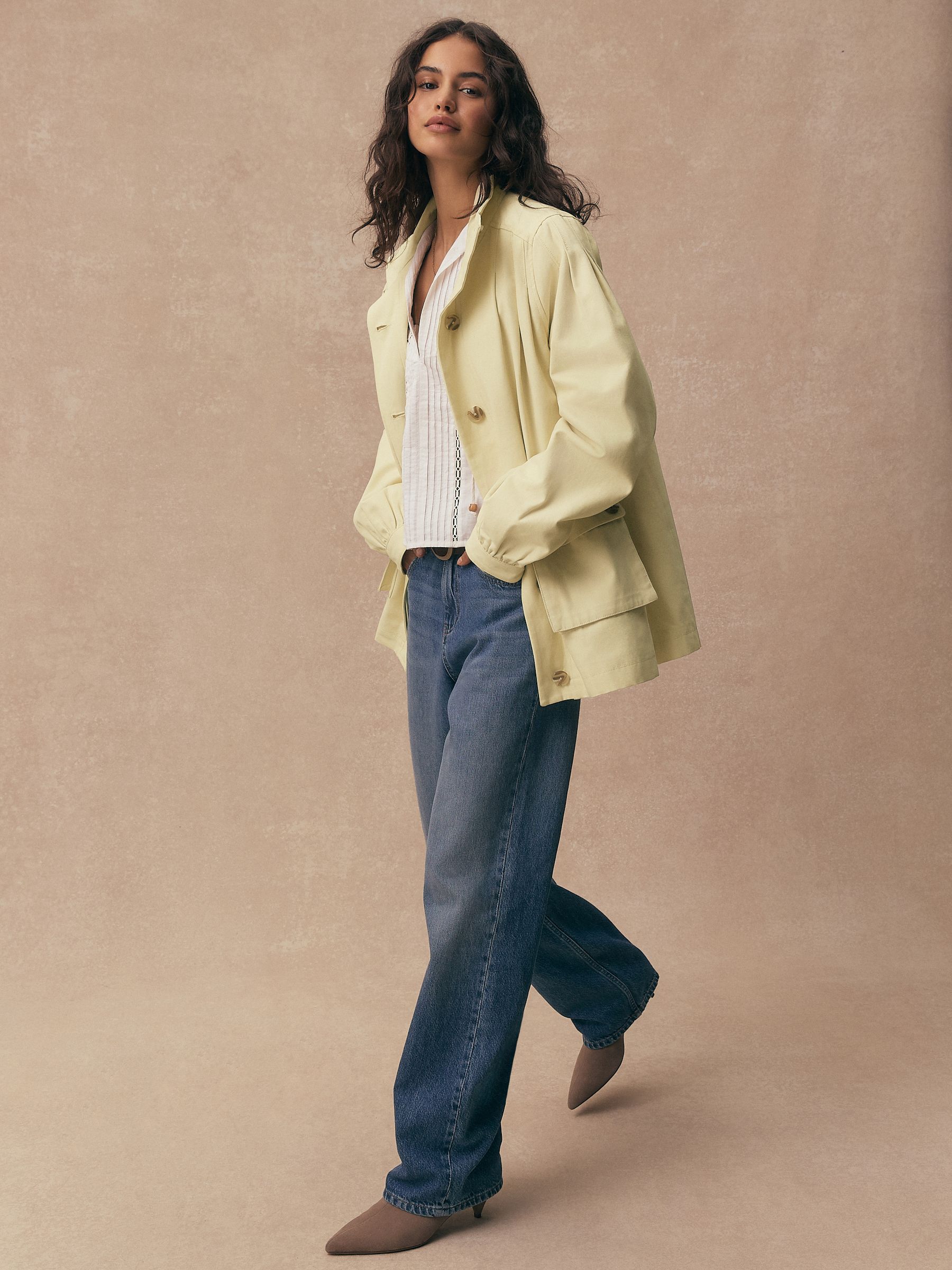 Buy Lemon Yellow Cotton Funnel Neck Jacket from Next USA