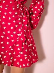 Red Heart Print Long Sleeve Mini Wrap Dress - Image 5 of 5