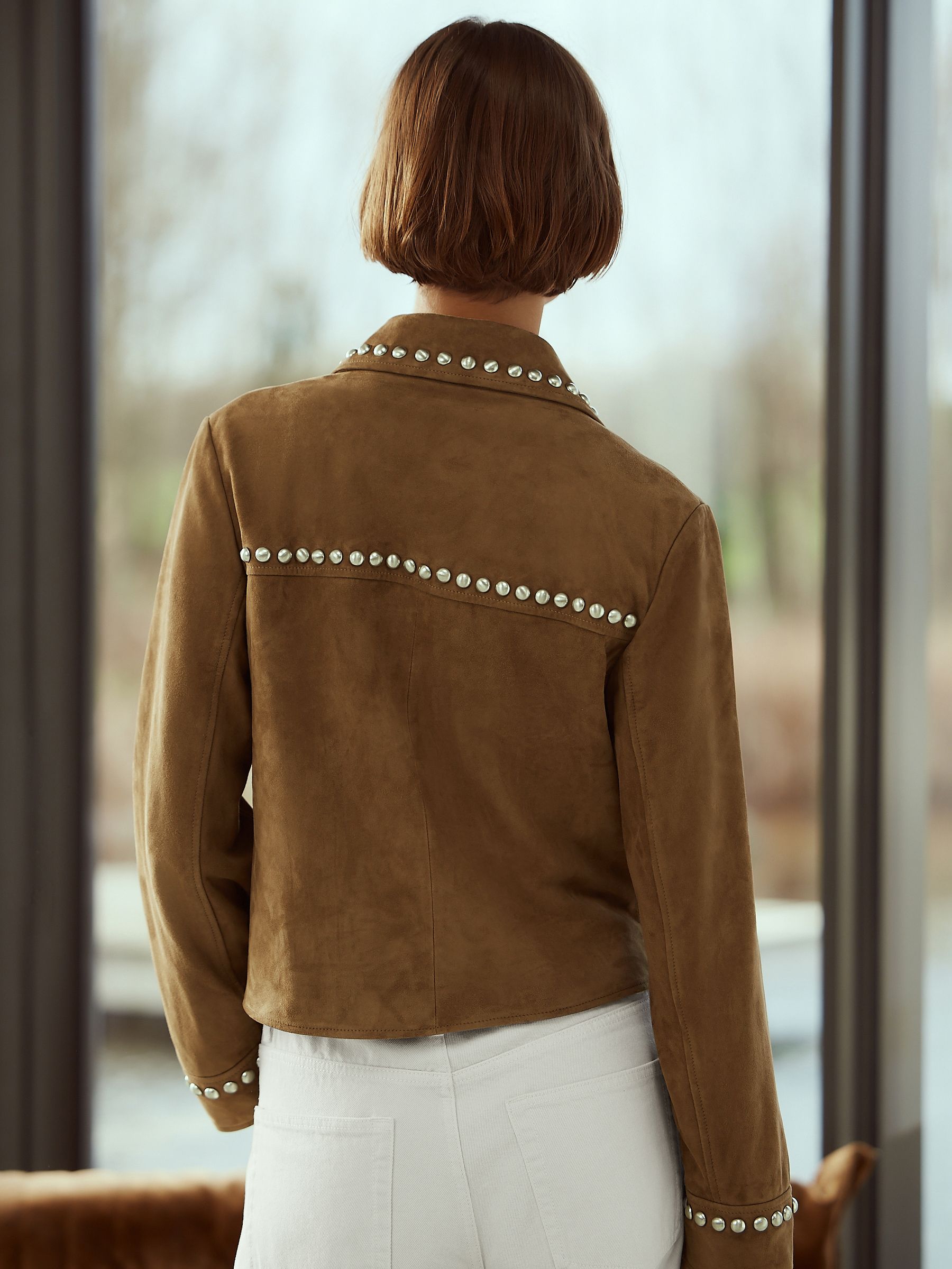 Buy Tan Brown N. Premium Real Zip Through Studded Jacket from the