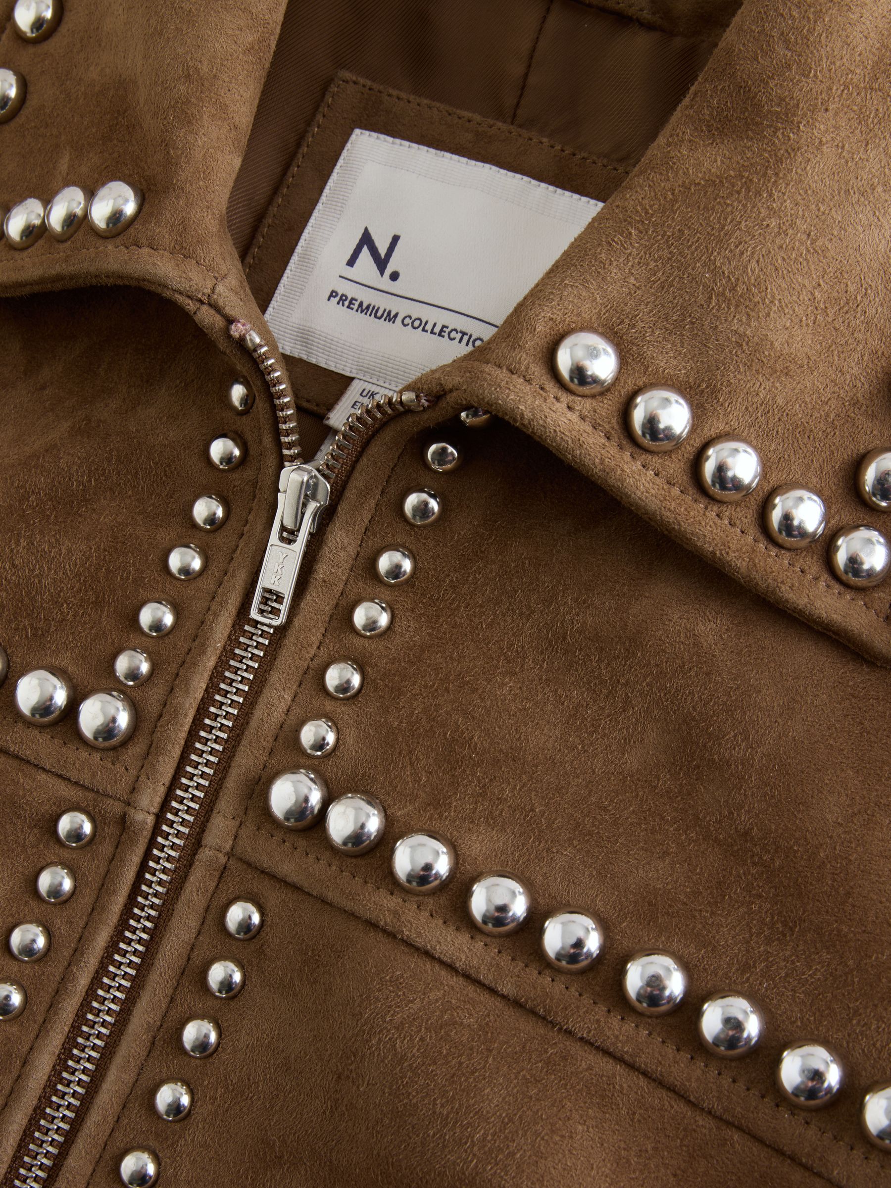 Buy Tan Brown N. Premium Real Zip Through Studded Jacket from the