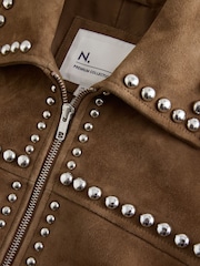 Tan Brown N. Premium Real Zip Through Studded Jacket - Image 7 of 9