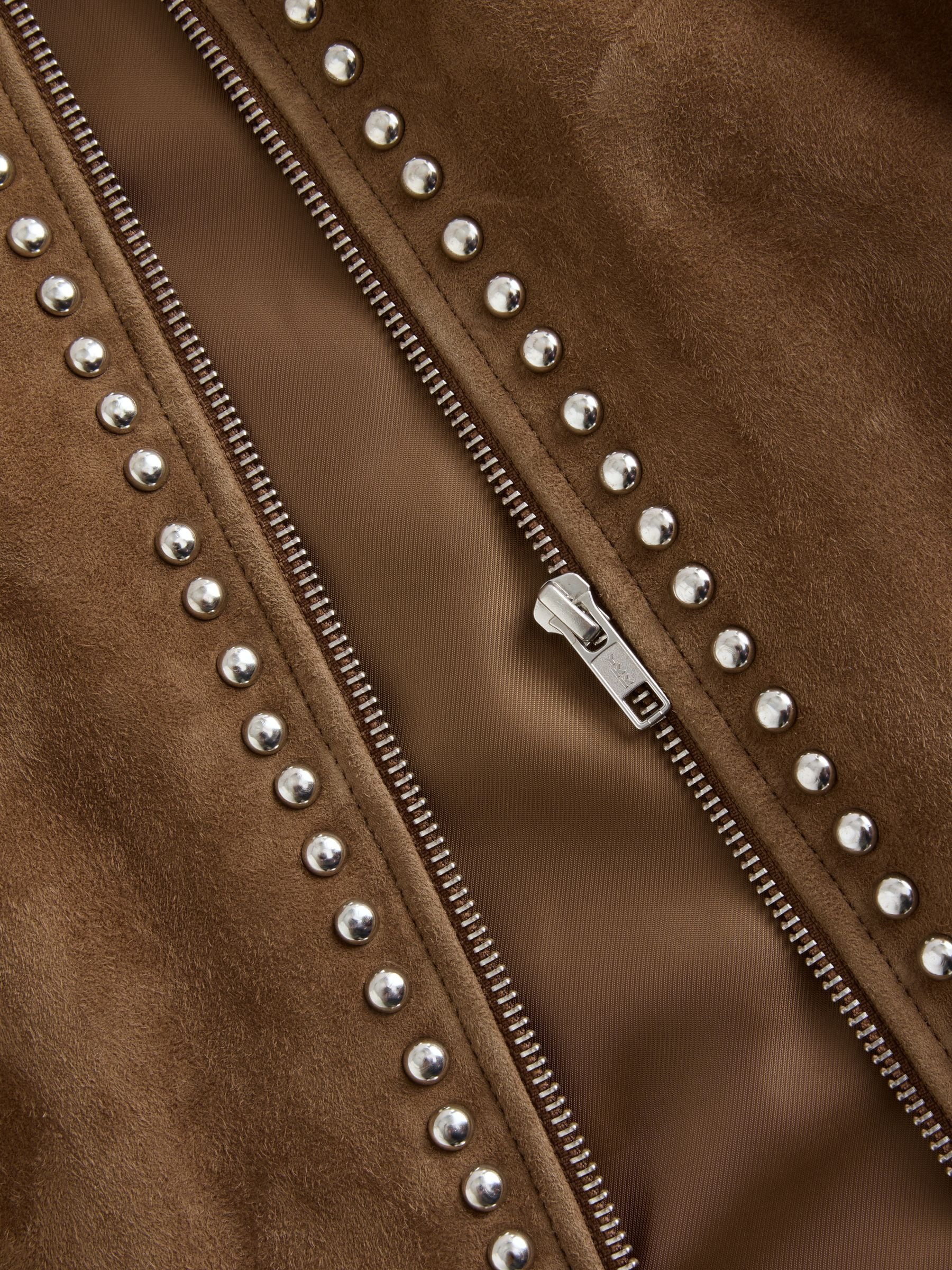 Buy Tan Brown N. Premium Real Zip Through Studded Jacket from Next USA