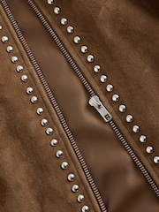 Tan Brown N. Premium Real Zip Through Studded Jacket - Image 8 of 9