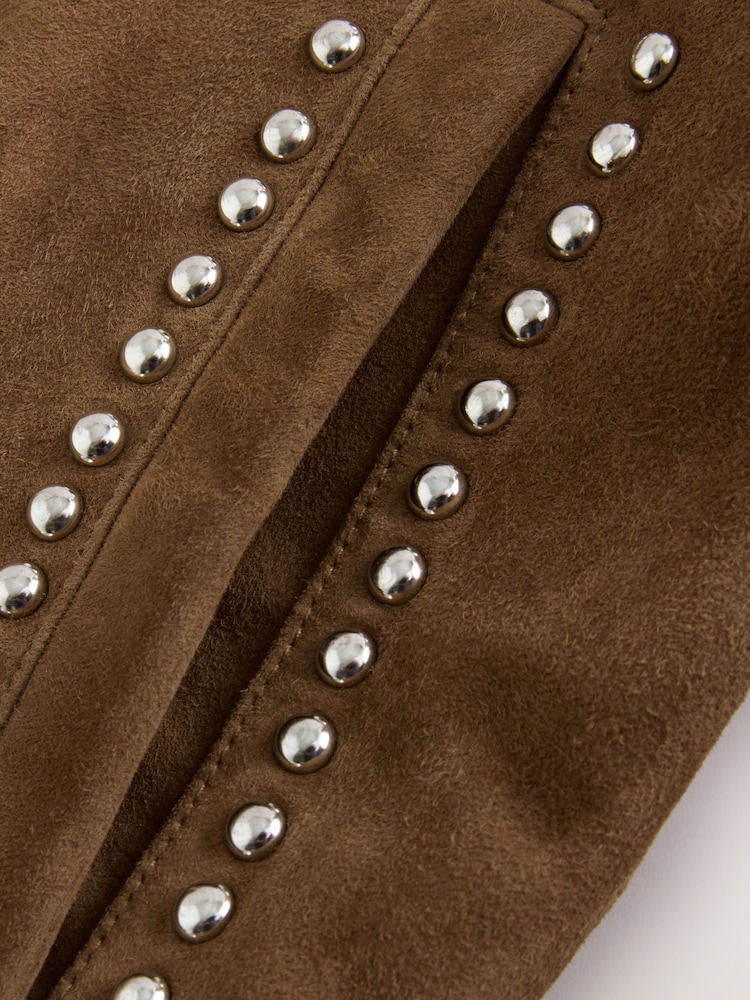 Tan Brown N. Premium Real Zip Through Studded Jacket - Image 9 of 9