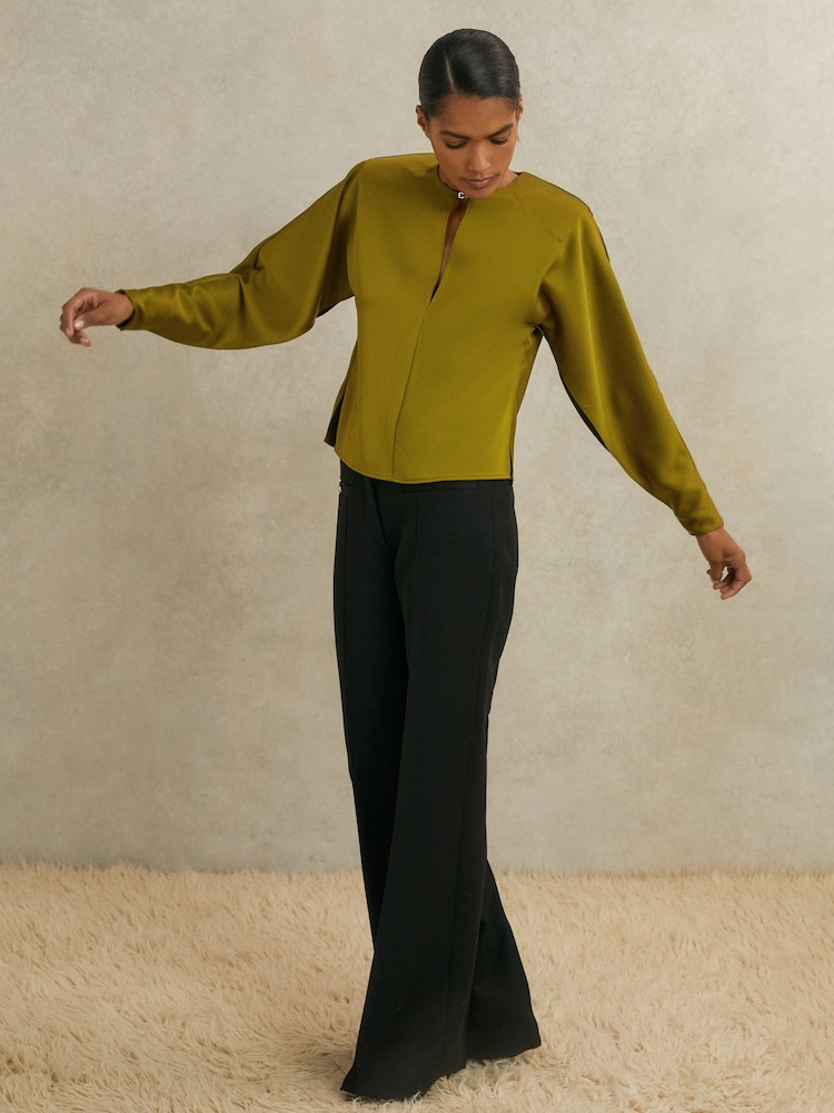 Reiss Green Mina Atelier Satin Turn-Lock Top - Image 1 of 8 Reiss Green Mina Atelier Satin Turn-Lock Top - Image 1 of 8