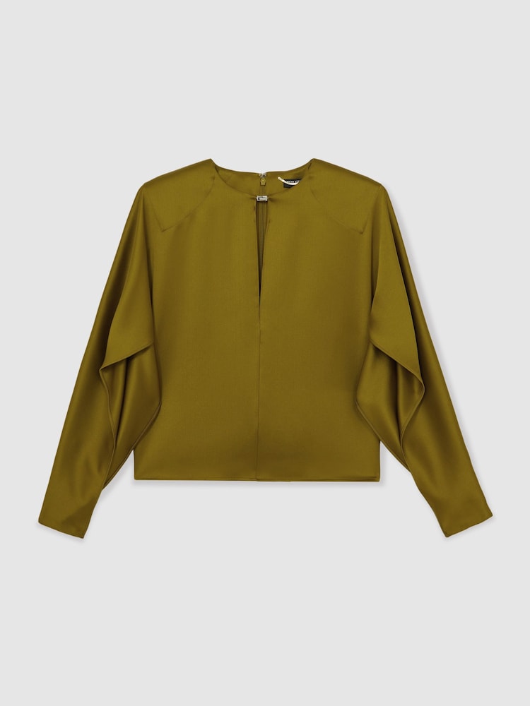 Reiss Green Mina Atelier Satin Turn-Lock Top - Image 2 of 8 Reiss Green Mina Atelier Satin Turn-Lock Top - Image 2 of 8