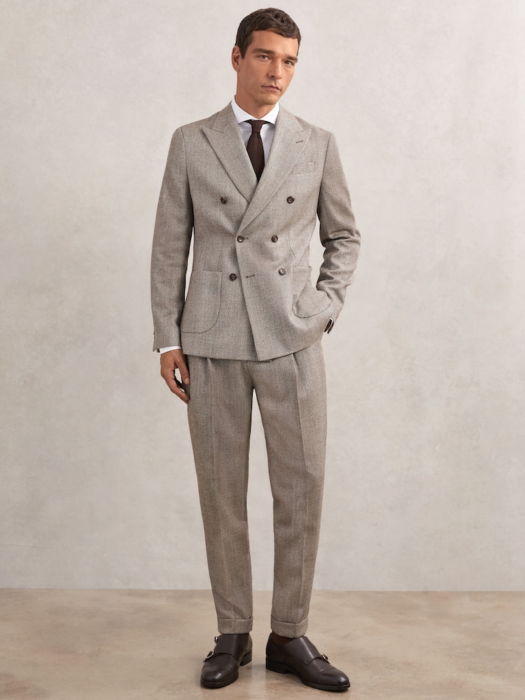 Buy Reiss Brown Pinto Wool-Blend Slim Herringbone Trousers from