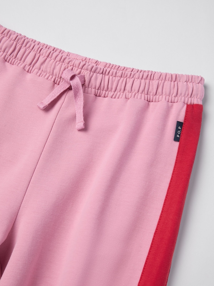 Polarn O. Pyret Pink Cotton Block Colour Joggers - Image 2 of 5 Polarn O. Pyret Pink Cotton Block Colour Joggers - Image 2 of 5