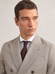Reiss Brown Pinto Double-Breasted Herringbone Blazer Slim-Fit Wool-Blend - Image 4 of 7