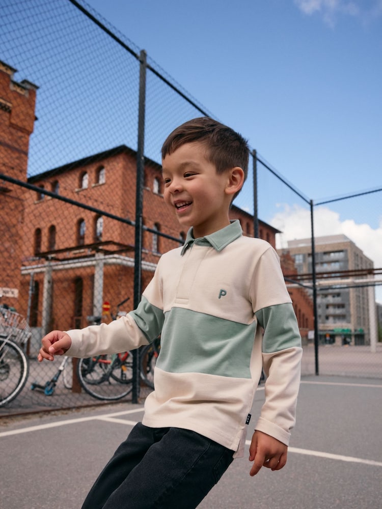 Polarn O. Pyret Green Organic Striped Rugby Shirt - Image 1 of 4 Polarn O. Pyret Green Organic Striped Rugby Shirt - Image 1 of 4