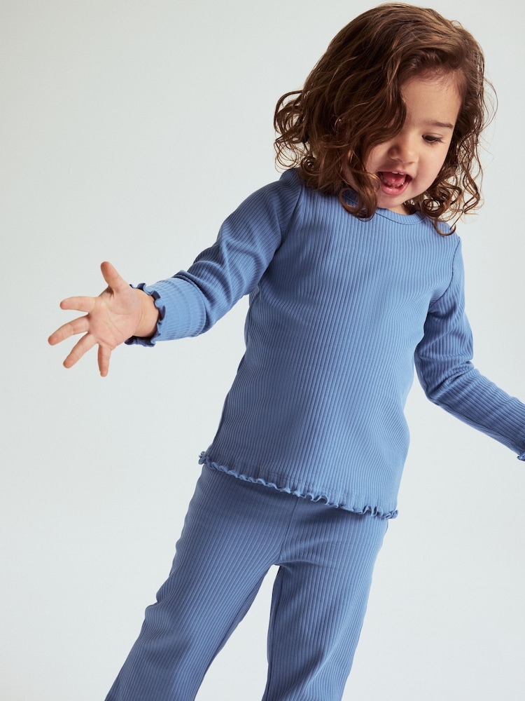 Polarn O. Pyret Blue Cotton Flared Leggings - Image 4 of 4 Polarn O. Pyret Blue Cotton Flared Leggings - Image 4 of 4