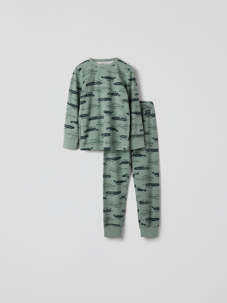 Polarn O. Pyret Green Cotton Print Pyjamas - Image 1 of 3 Polarn O. Pyret Green Cotton Print Pyjamas - Image 1 of 3