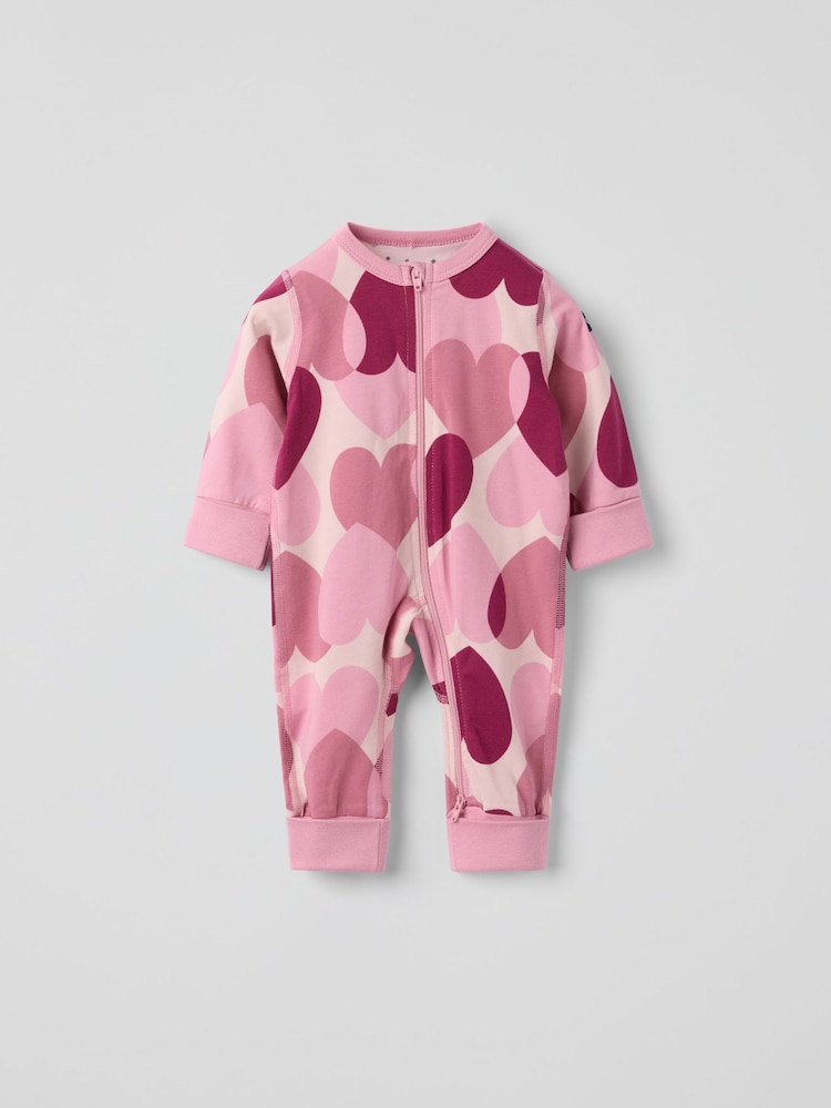 Polarn O. Pyret Pink Cotton Print Sleepsuit - Image 1 of 4 Polarn O. Pyret Pink Cotton Print Sleepsuit - Image 1 of 4
