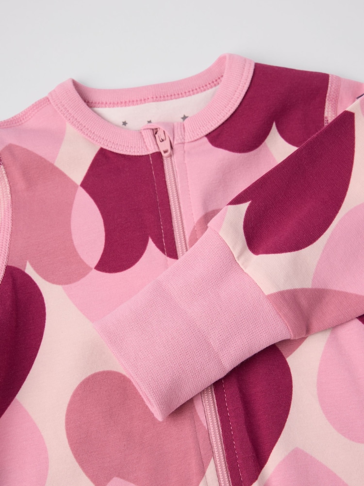 Polarn O. Pyret Pink Cotton Print Sleepsuit - Image 2 of 4 Polarn O. Pyret Pink Cotton Print Sleepsuit - Image 2 of 4