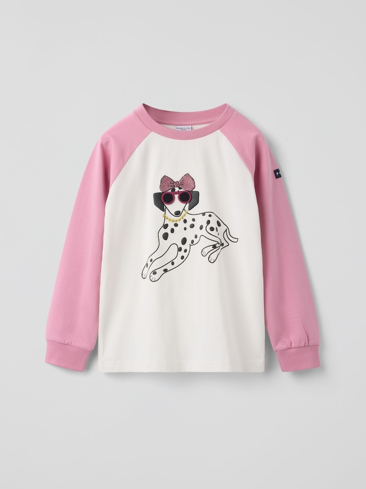 Polarn O. Pyret Pink Cotton Dalmatian Print Top - Image 1 of 5 Polarn O. Pyret Pink Cotton Dalmatian Print Top - Image 1 of 5