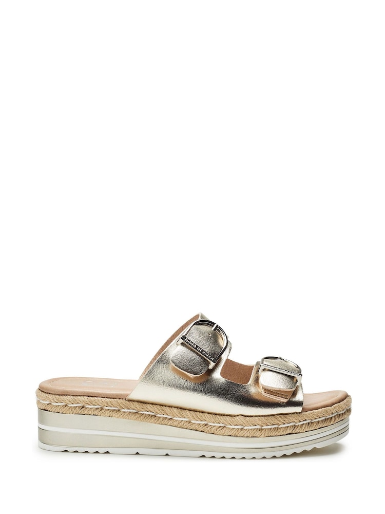 Moda in Pelle Gold Nestta Double Buckle Sandals - Image 1 of 4