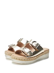 Moda in Pelle Gold Nestta Double Buckle Sandals - Image 2 of 4
