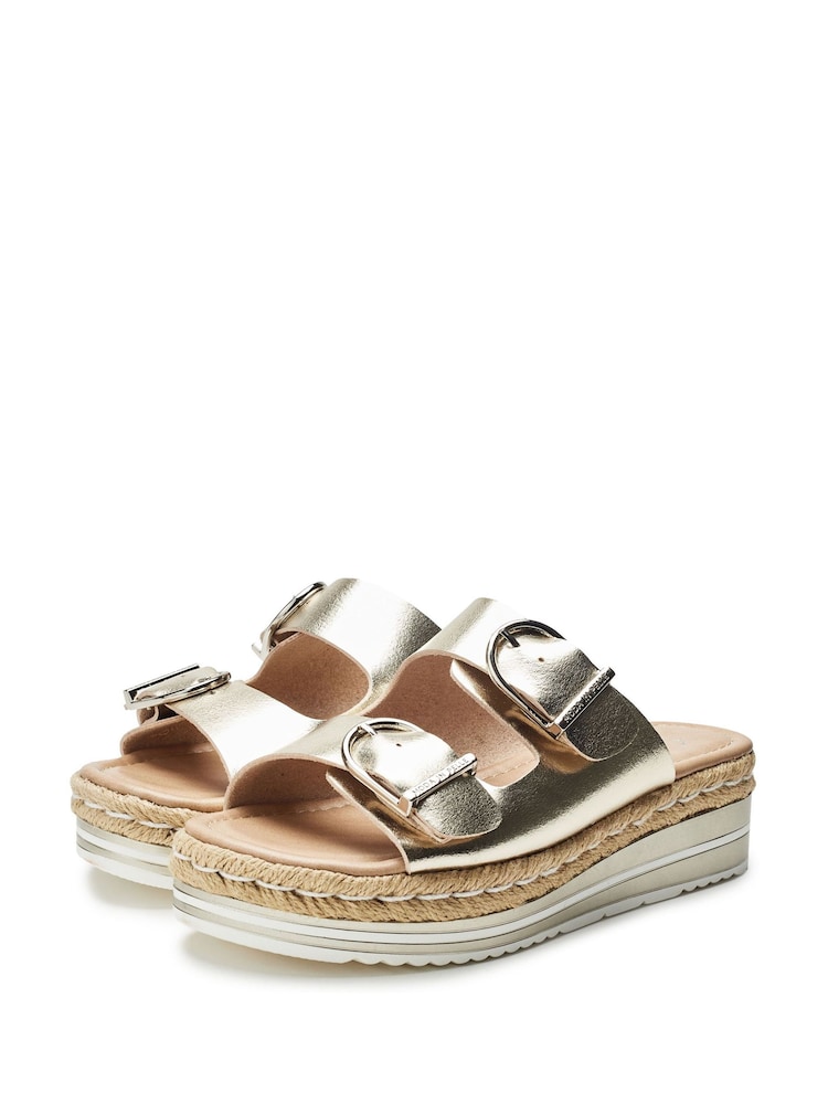 Moda in Pelle Gold Nestta Double Buckle Sandals - Image 2 of 4