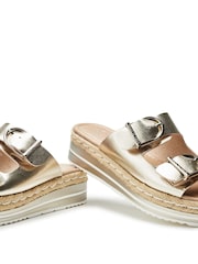 Moda in Pelle Gold Nestta Double Buckle Sandals - Image 4 of 4
