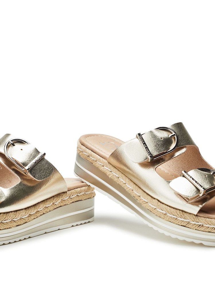 Moda in Pelle Gold Nestta Double Buckle Sandals - Image 4 of 4