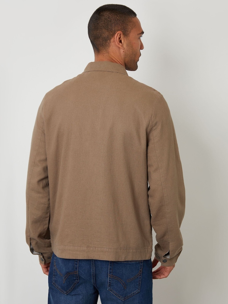 Threadbare Brown Lightweight Linen Blend Utility Jacket - Image 2 of 4 Threadbare Brown Lightweight Linen Blend Utility Jacket - Image 2 of 4