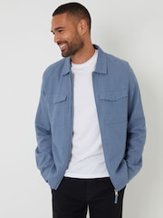Threadbare Blue Lightweight Linen Blend Utility Jacket - Image 1 of 4