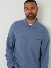 Threadbare Blue Lightweight Linen Blend Utility Jacket - Image 4 of 4