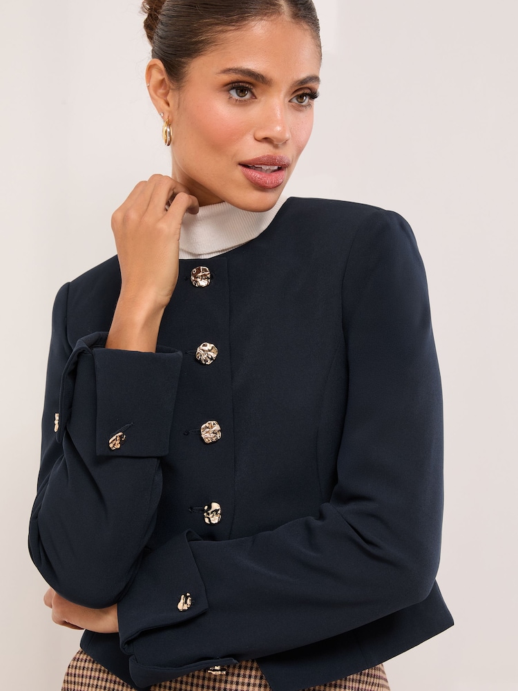 כחול כהה - Lipsy Collarless Cropped Blazer - תמונה 1 מתוך 4