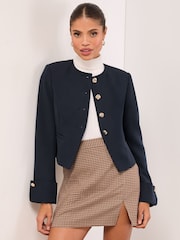 כחול כהה - Lipsy Collarless Cropped Blazer - תמונה 2 מתוך 4