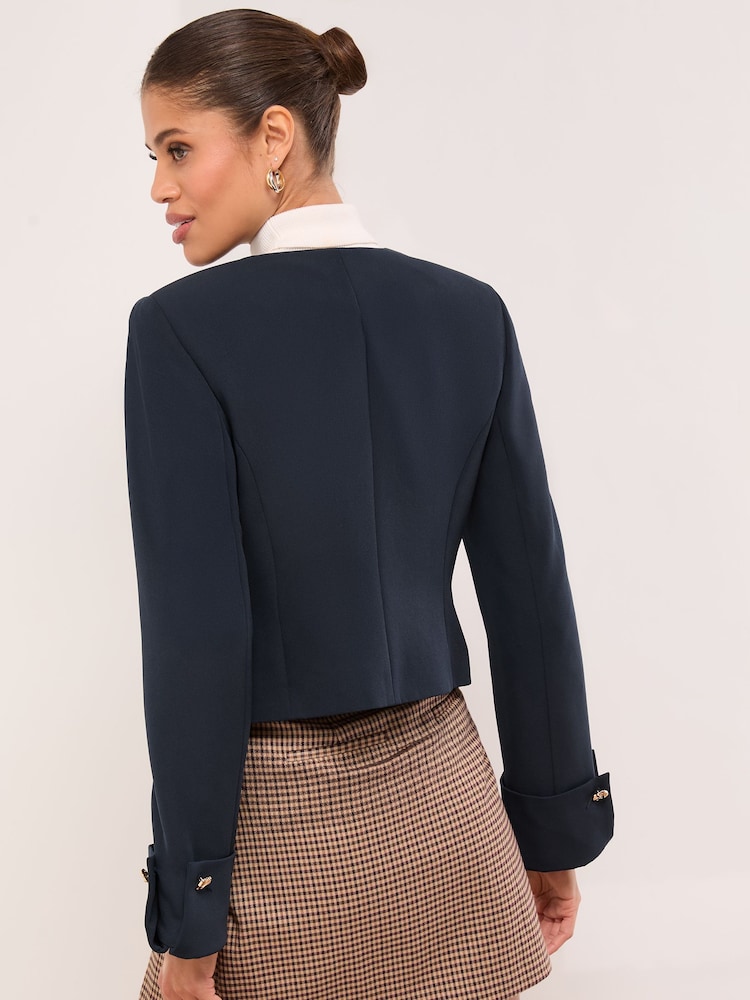 כחול כהה - Lipsy Collarless Cropped Blazer - תמונה 4 מתוך 4