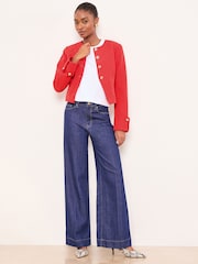 Czerwony - Lipsy Collarless Cropped Blazer - Obraz 2 z 4