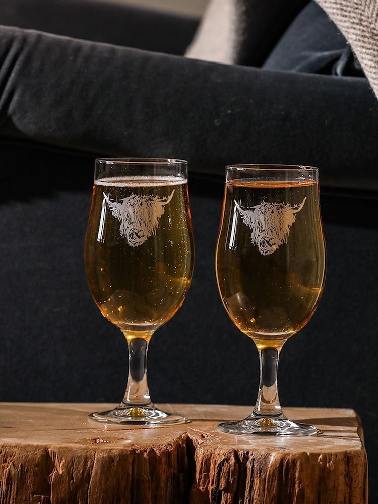 Selbrae House Set of 2 Clear Highland Cow Craft Beer Glasses - Image 1 of 4 Selbrae House Set of 2 Clear Highland Cow Craft Beer Glasses - Image 1 of 4