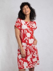 Weird Fish Red Orlando Linen Rich Pocket Dress - Image 1 of 8