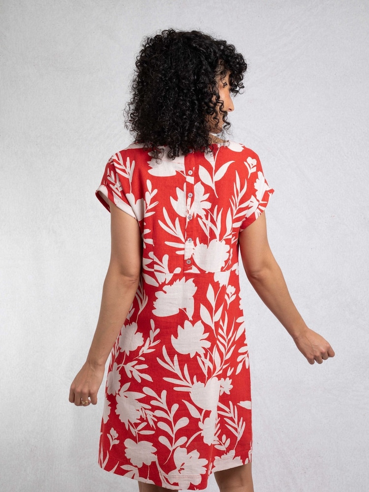 Weird Fish Red Orlando Linen Rich Pocket Dress - Image 2 of 8