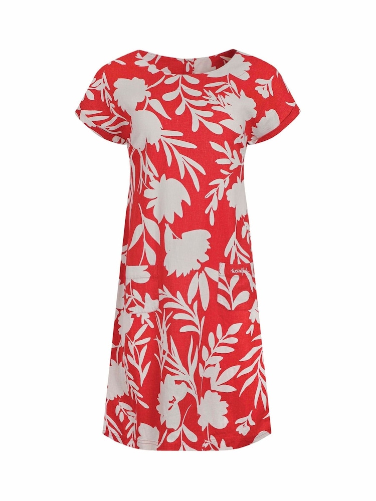 Weird Fish Red Orlando Linen Rich Pocket Dress - Image 8 of 8