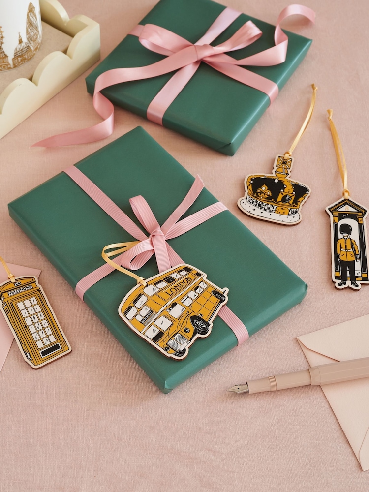 Victoria Eggs Set of 6 Gold and Black City of London Christmas Wooden Decorations - Image 1 of 6