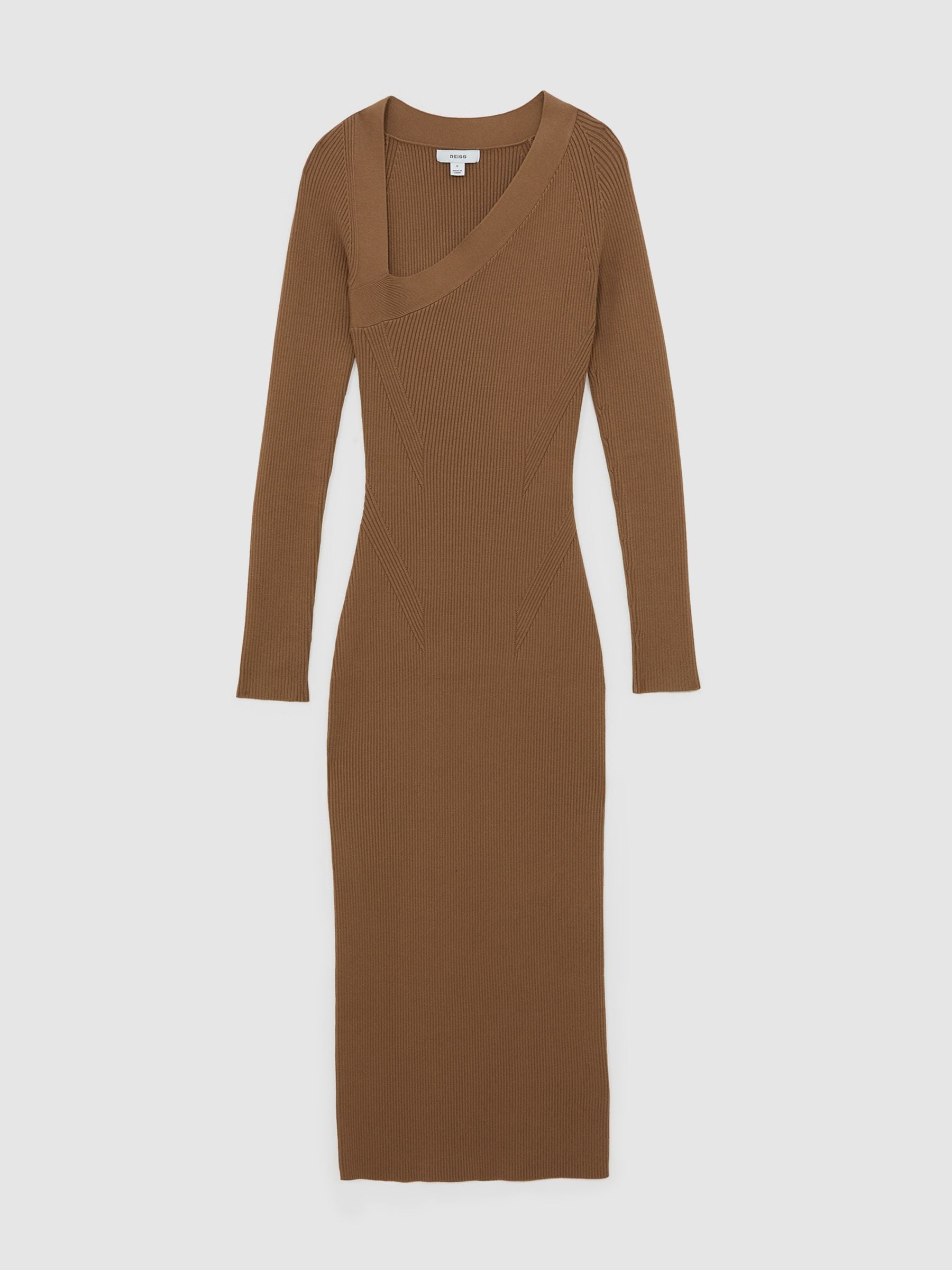 Buy Reiss Camel Zeta Asymmetric-Neck Rib-Knit Midi Dress from Next USA