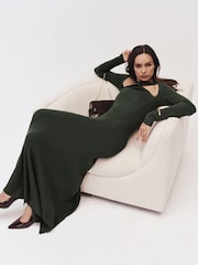 Reiss Dark Green Vivienne Cut-Out Knitted Maxi Dress - Image 1 of 7